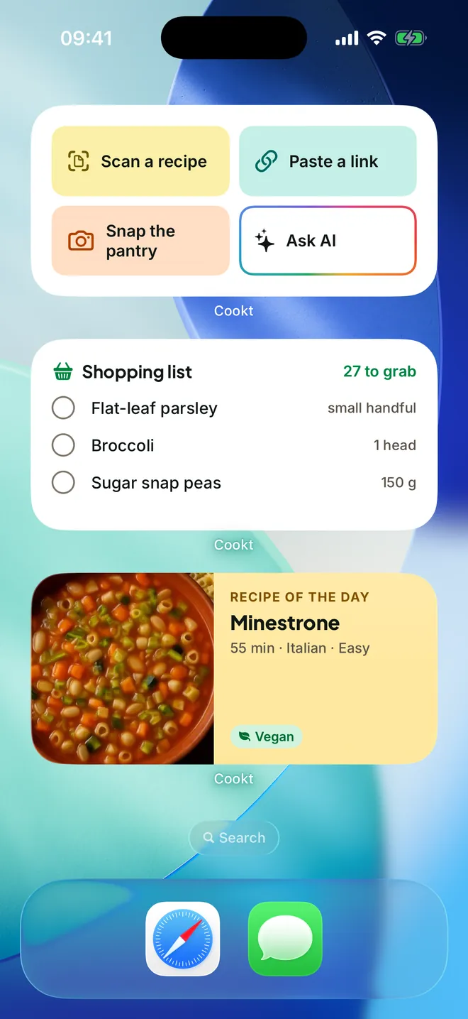 Cookt widgets on the iPhone Home Screen