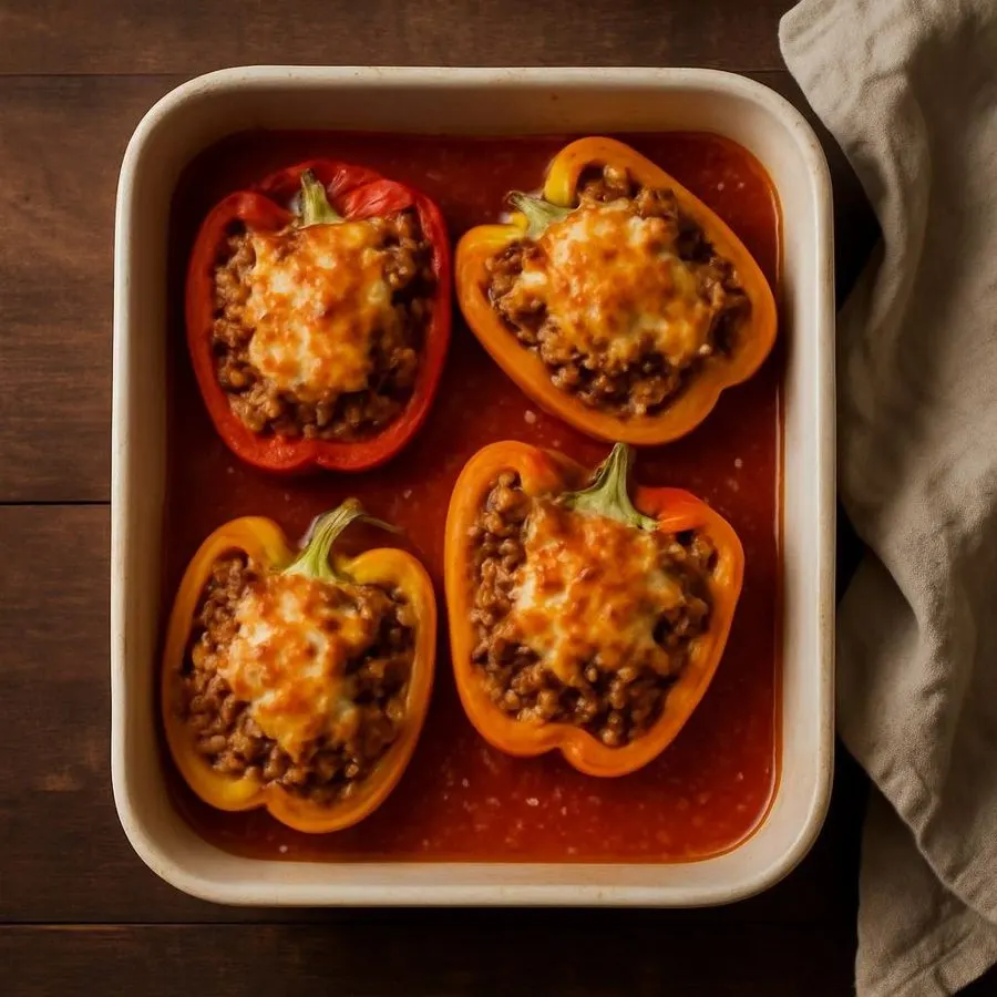 Cheesy Beef and Rice Stuffed Peppers