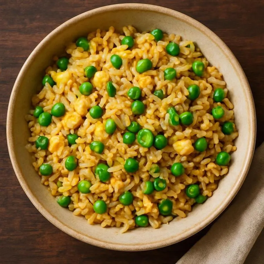 Egg Fried Rice with Peas and Spring Onion