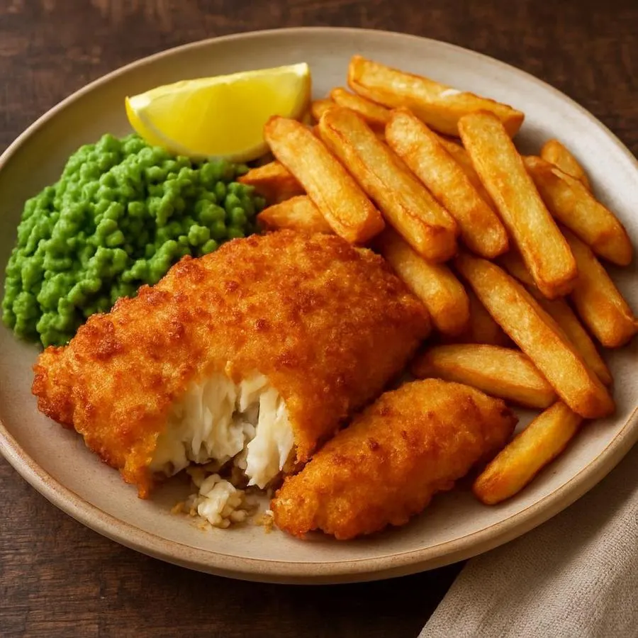 Crispy Oven Fish and Chips with Mushy Peas
